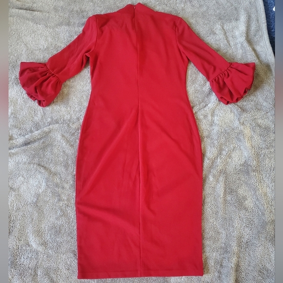 SHEIN Red midi dress with puffy sleeves and bow detail Size L - Picture 6 of 6
